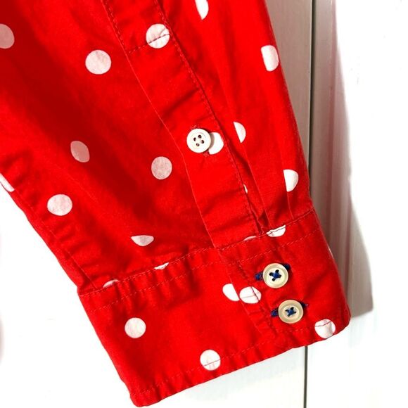 Talbots L red orange & white polka dot cotton button up collared shirt - Picture 5 of 11
